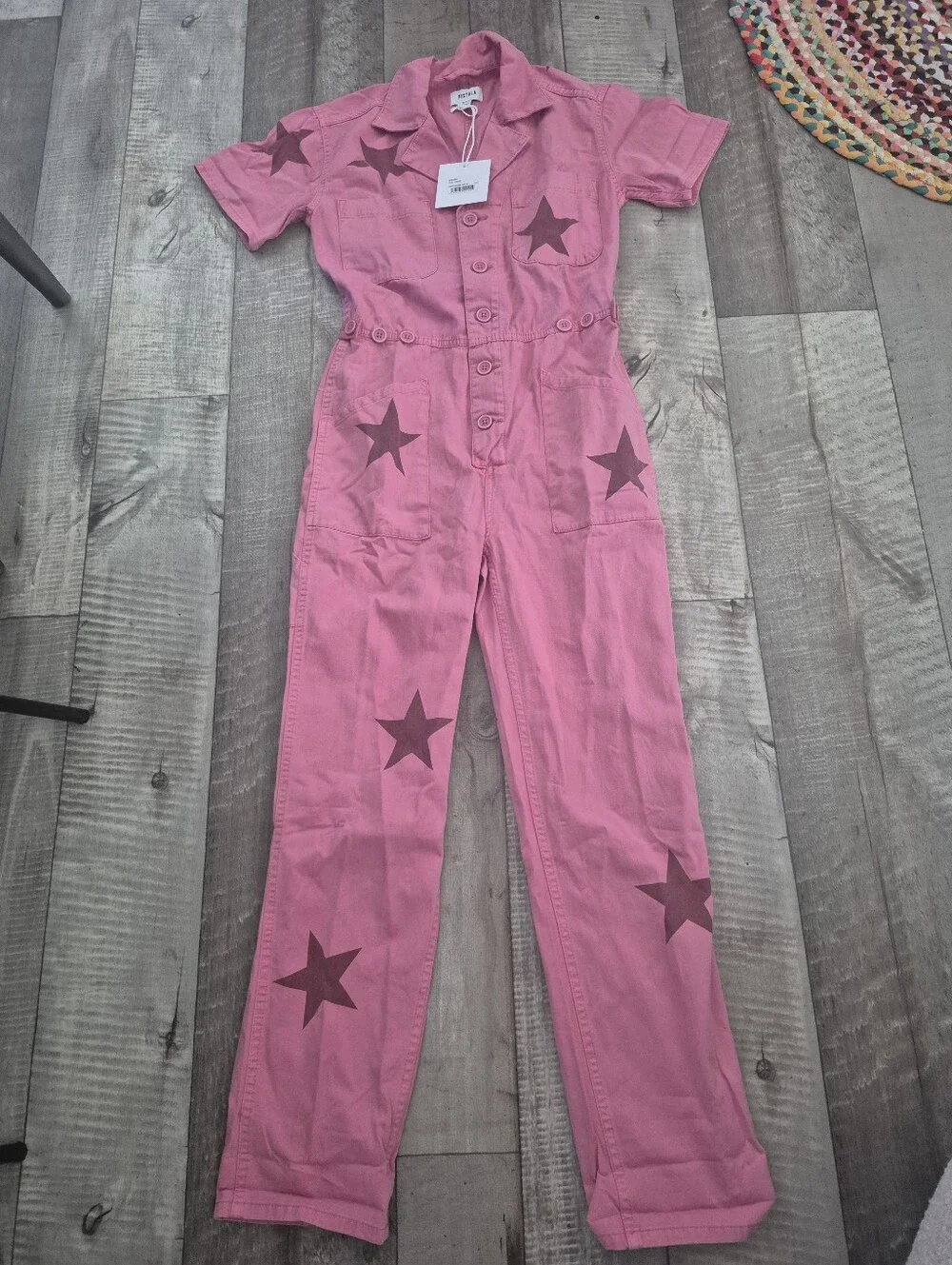Pistola Grover Star Print Field Jumpsuit Pink Relaxed Fit XXL NWT - Picture 6 of 8